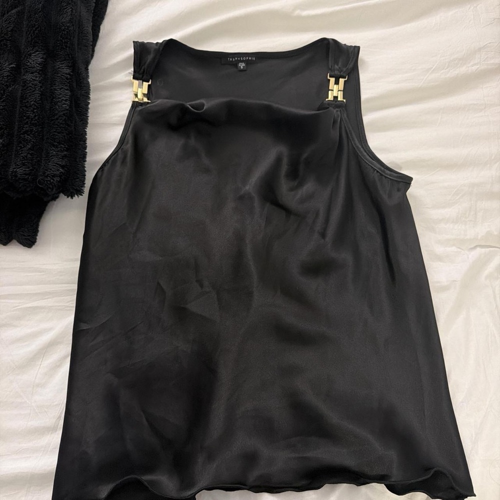 Black Sleeveless Top with Gold Accents